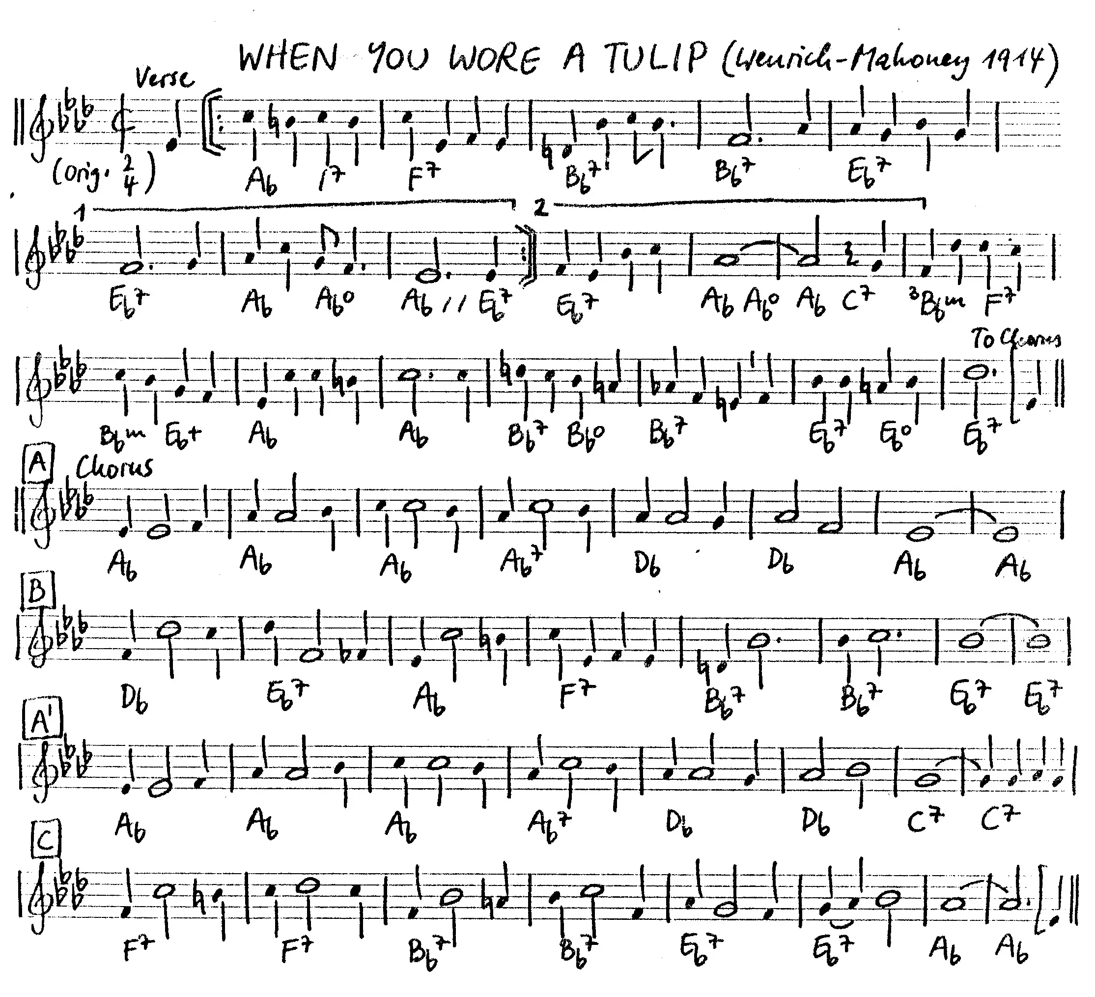 when you wore a tulip free jazz leadsheet - Courtesy of the Jungle Jazz Band
